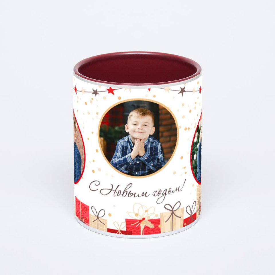 Бордовая кружка с фотопечатью