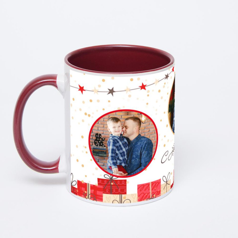 Бордовая кружка с фотопечатью