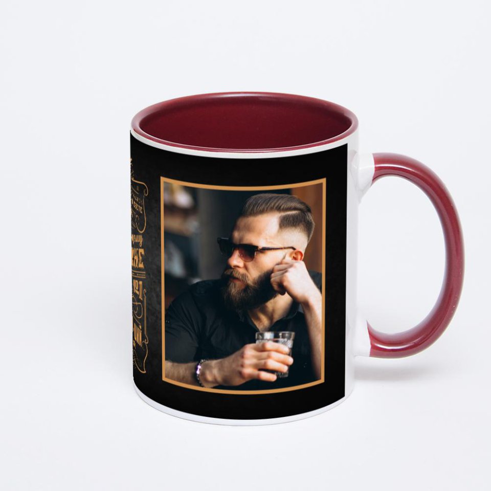 Бордовая кружка с фотопечатью