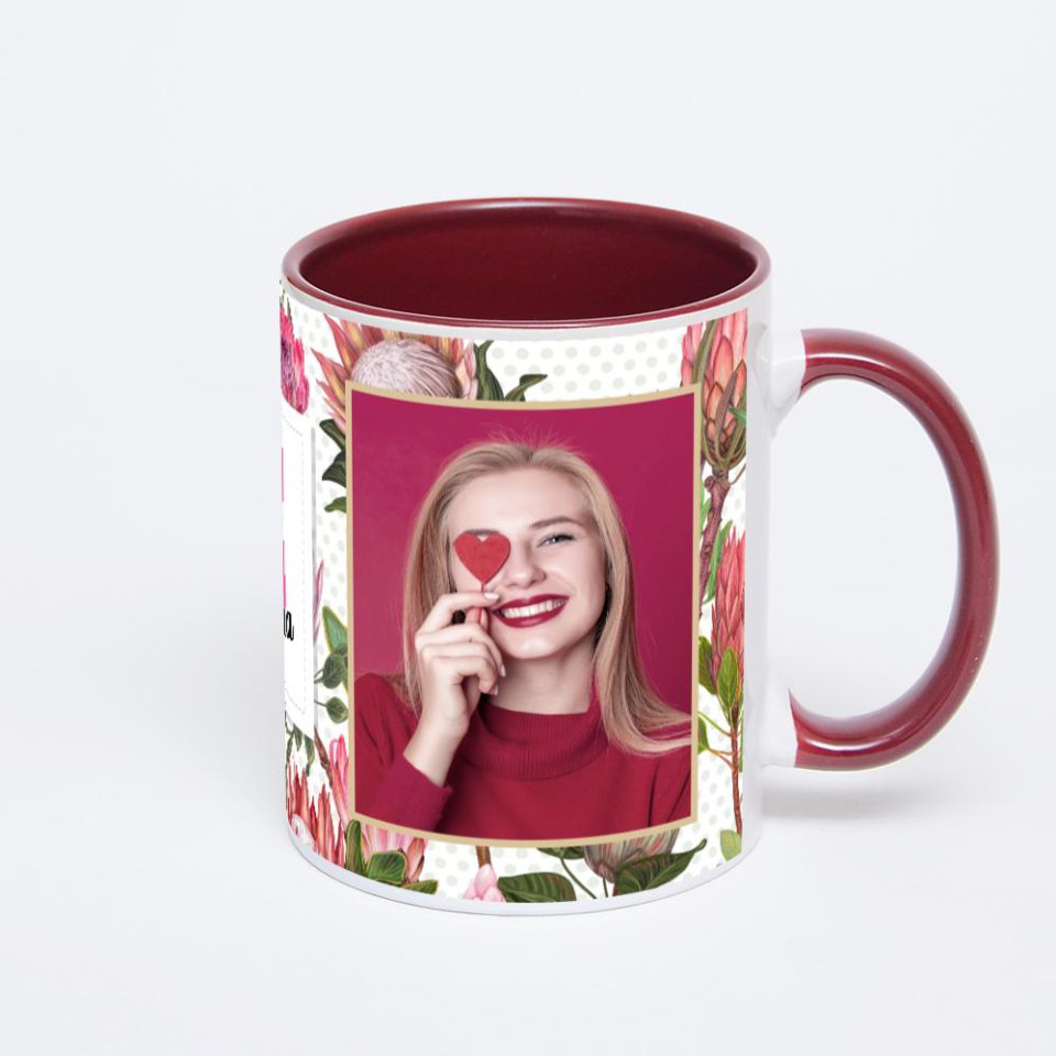 Бордовая кружка с фотопечатью