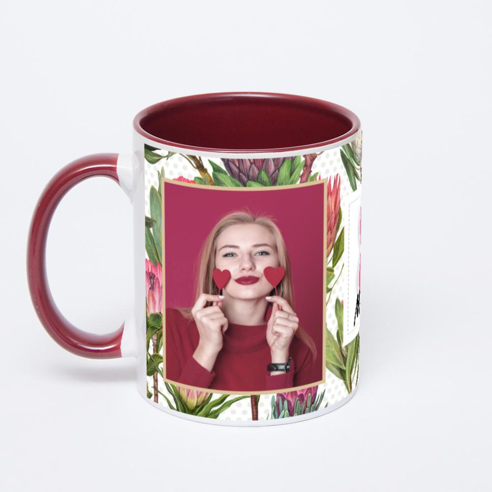 Бордовая кружка с фотопечатью