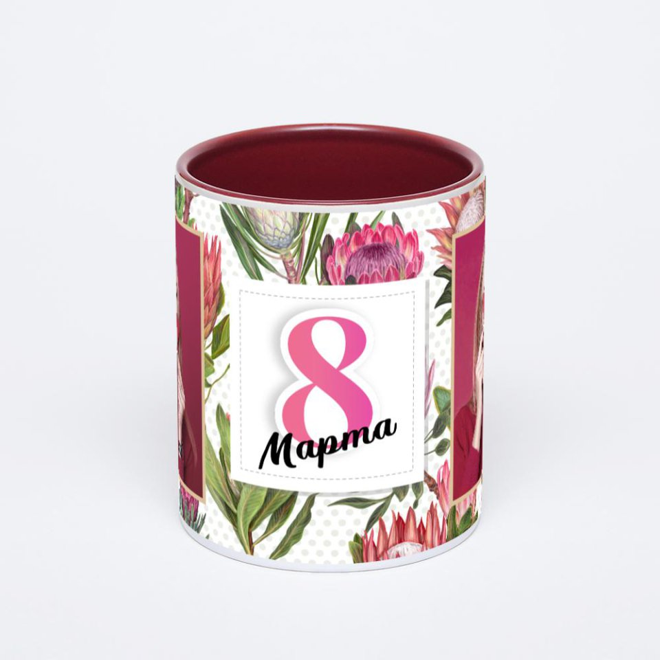 Бордовая кружка с фотопечатью