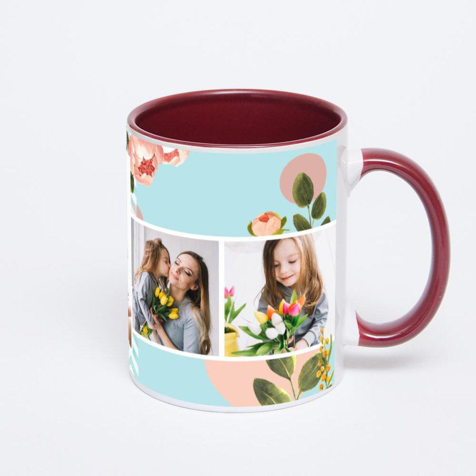 Бордовая кружка с фотопечатью