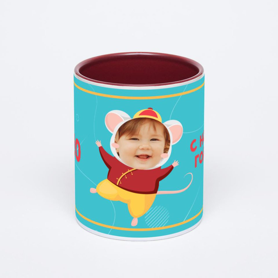 Бордовая кружка с фотопечатью