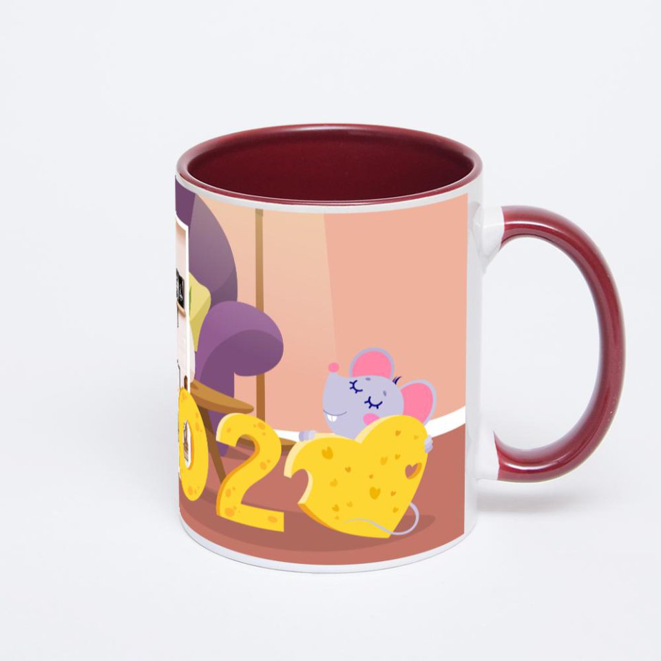 Бордовая кружка с фотопечатью