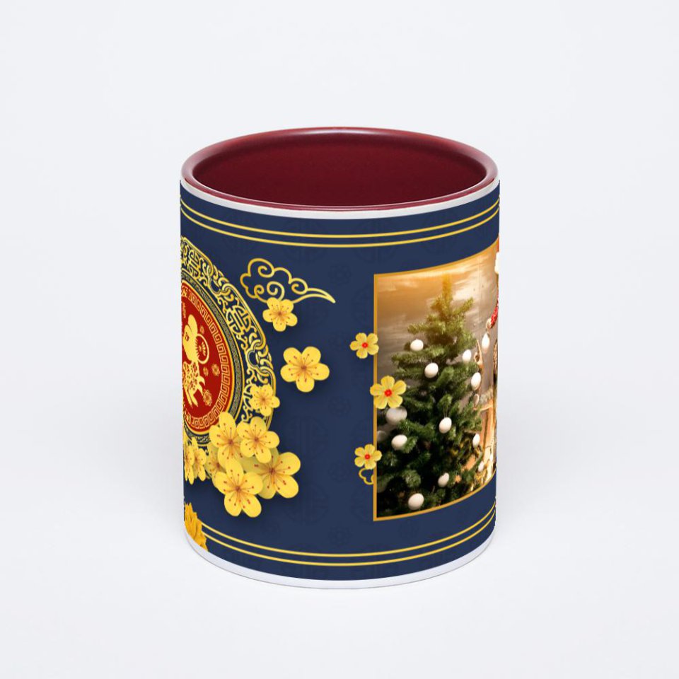 Бордовая кружка с фотопечатью