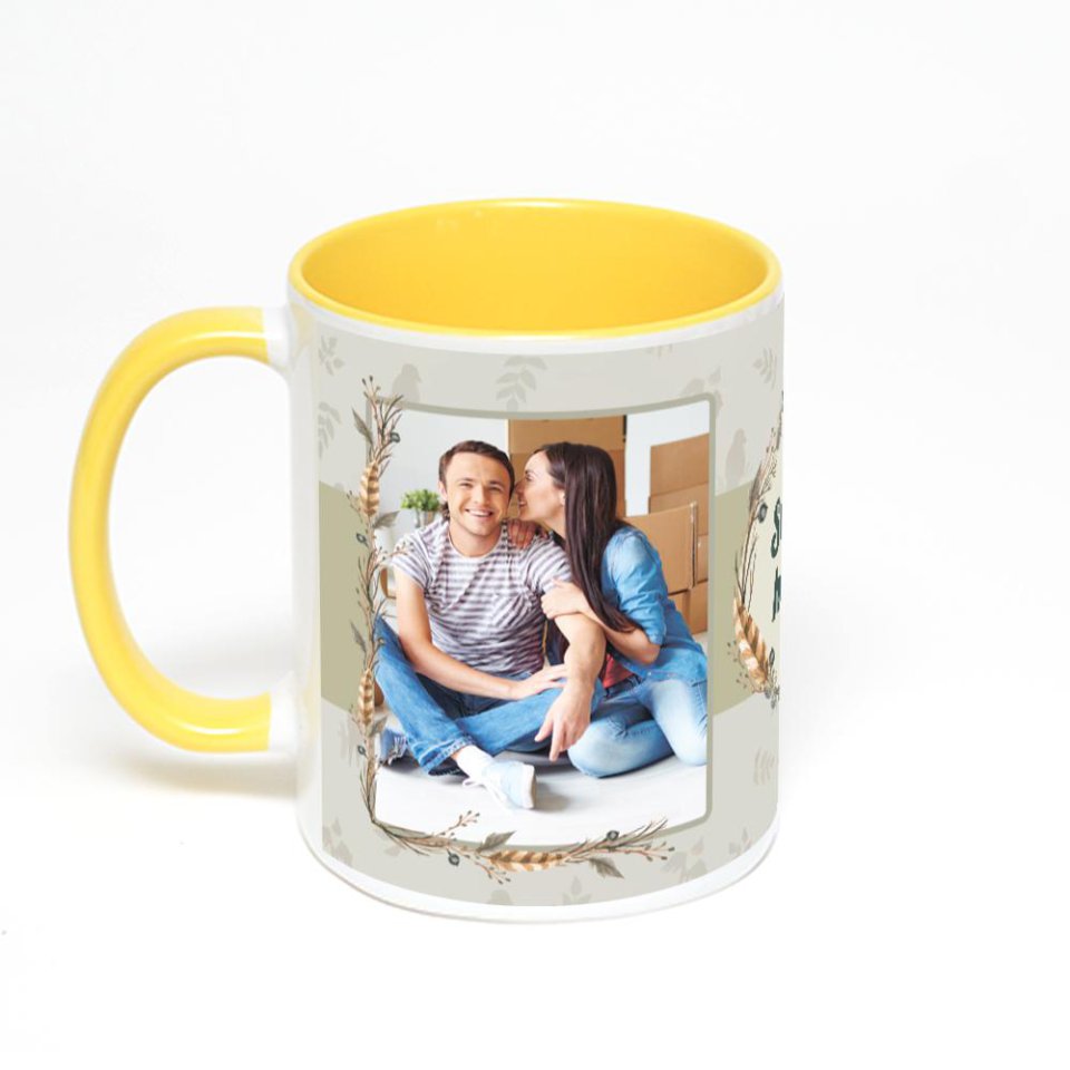 Желтая кружка с фотопечатью