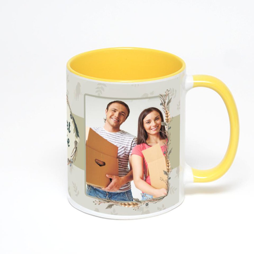 Желтая кружка с фотопечатью