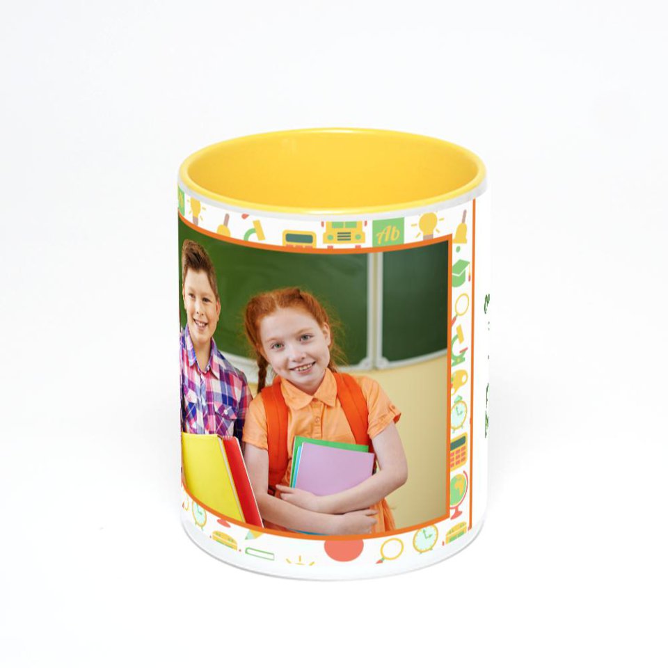 Желтая кружка с фотопечатью