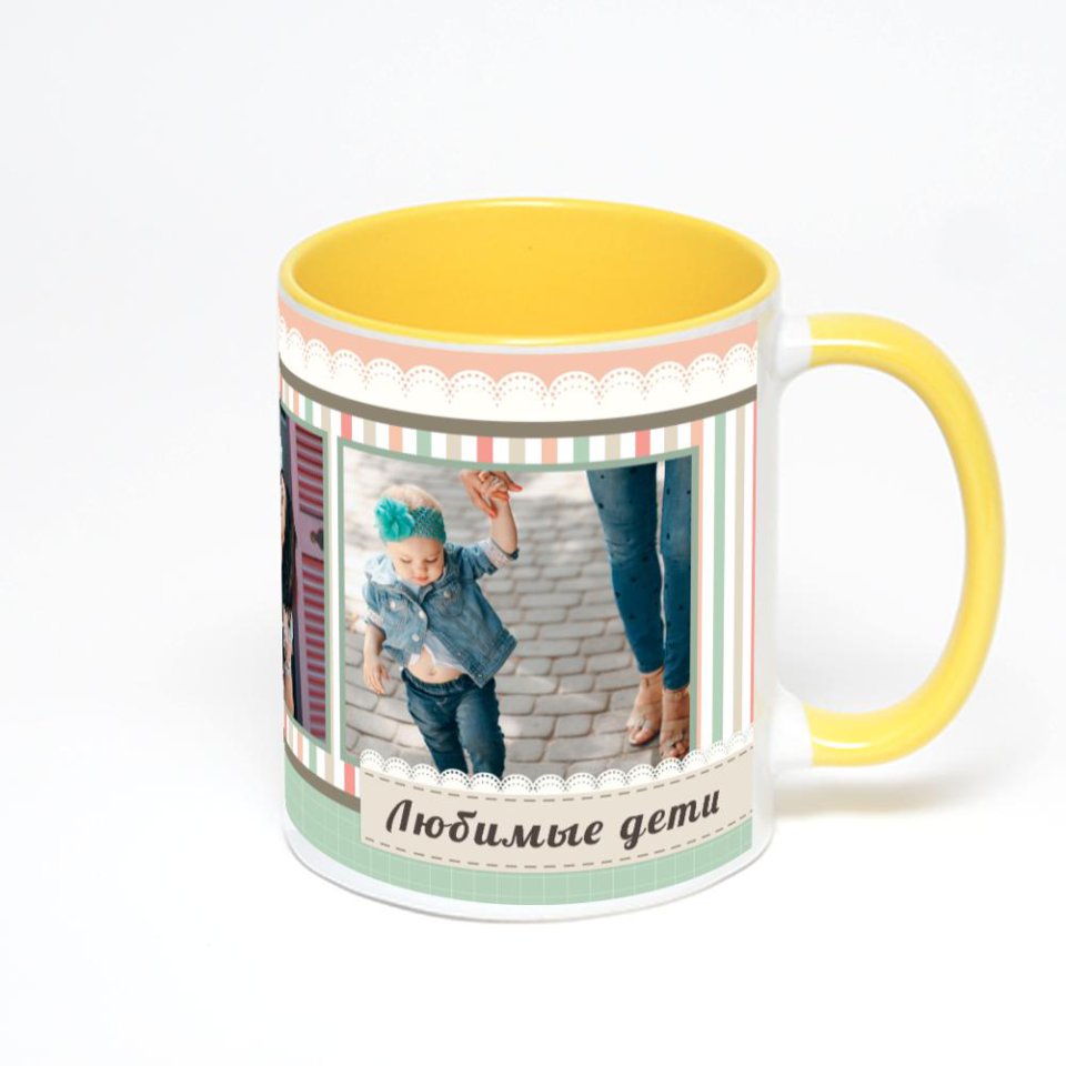 Желтая кружка с фотопечатью