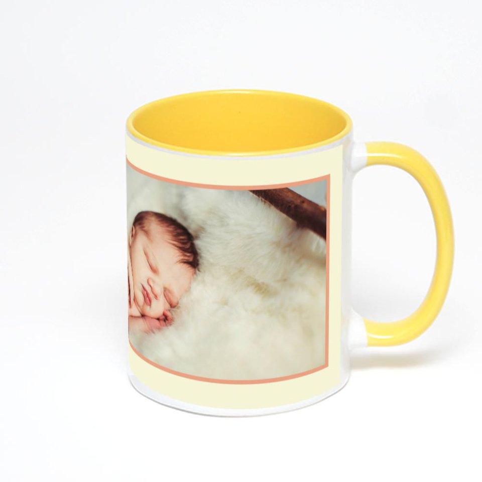 Желтая кружка с фотопечатью