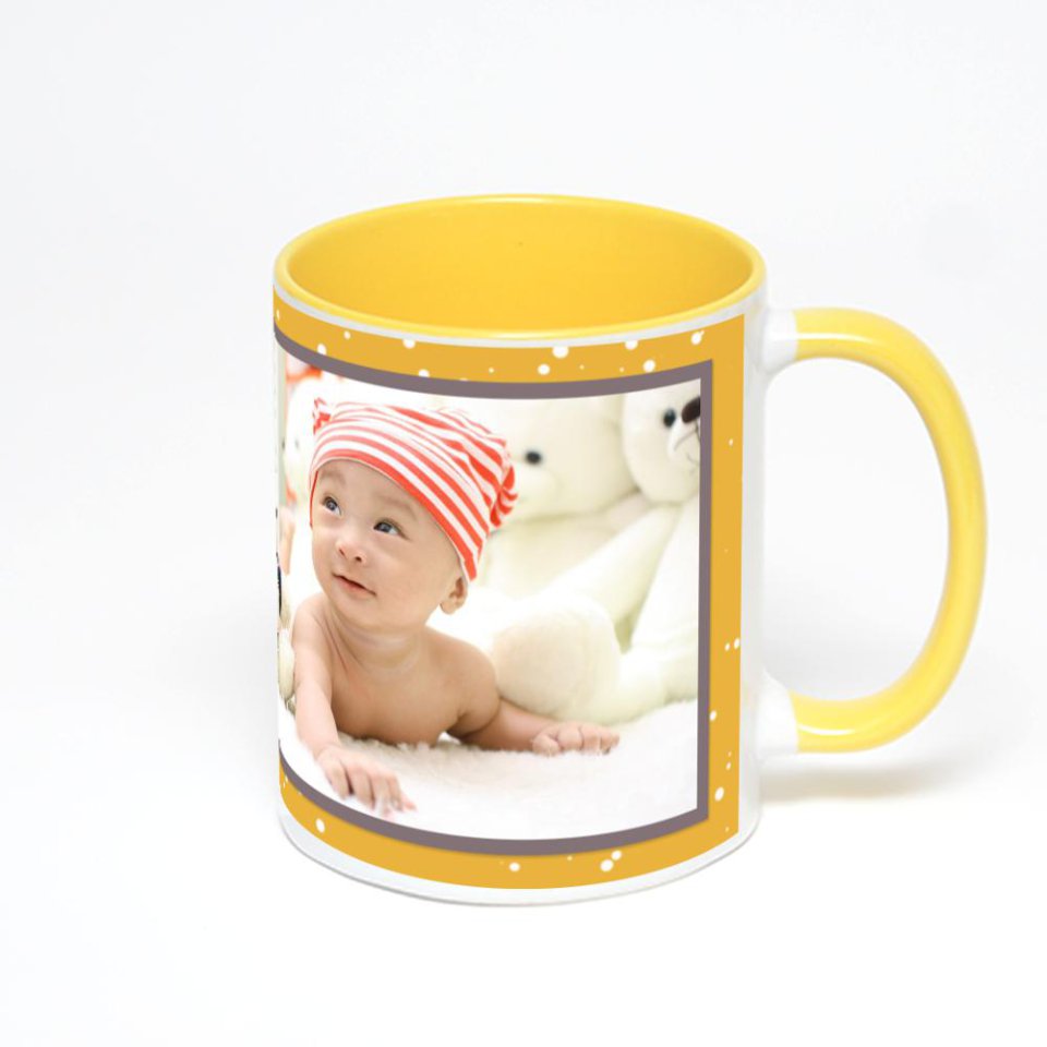 Желтая кружка с фотопечатью