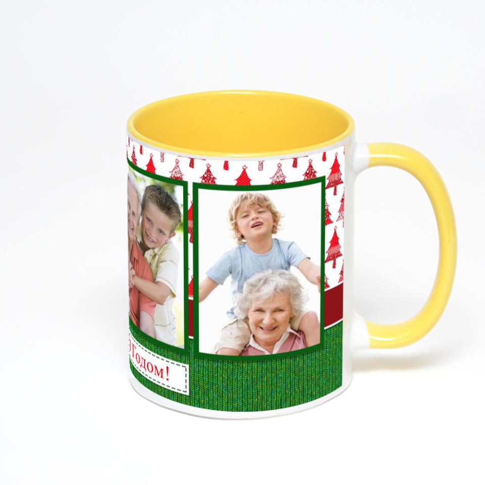 Желтая кружка с фотопечатью