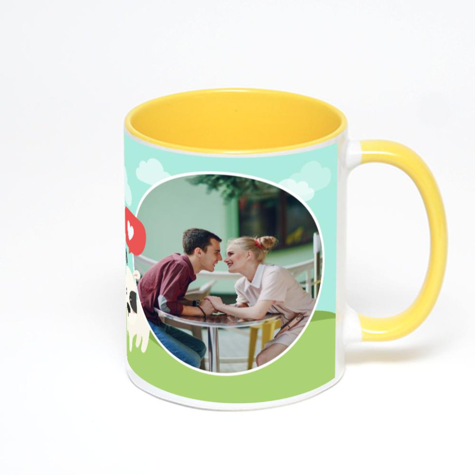 Желтая кружка с фотопечатью