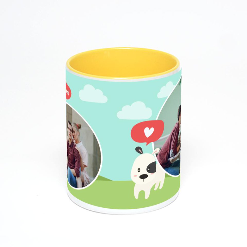 Желтая кружка с фотопечатью