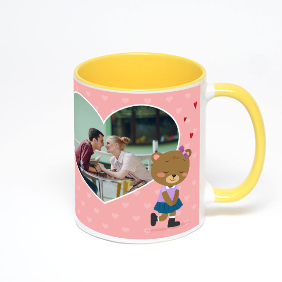 Желтая кружка с фотопечатью