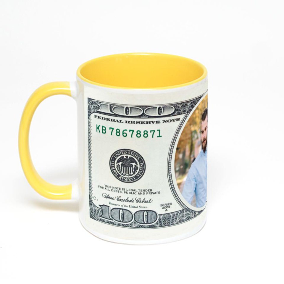 Желтая кружка с фотопечатью