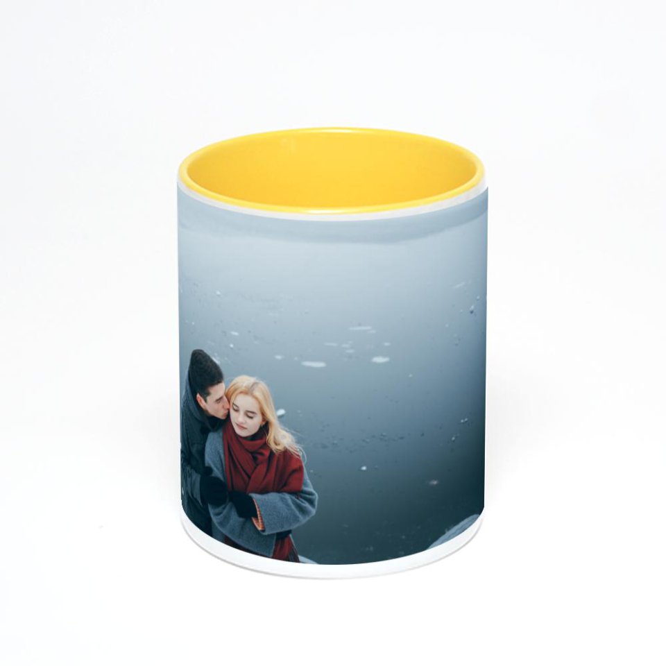 Желтая кружка с фотопечатью