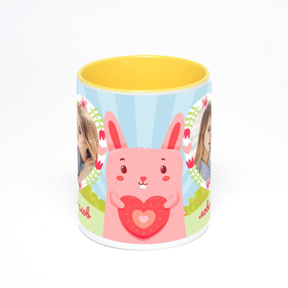 Желтая кружка с фотопечатью