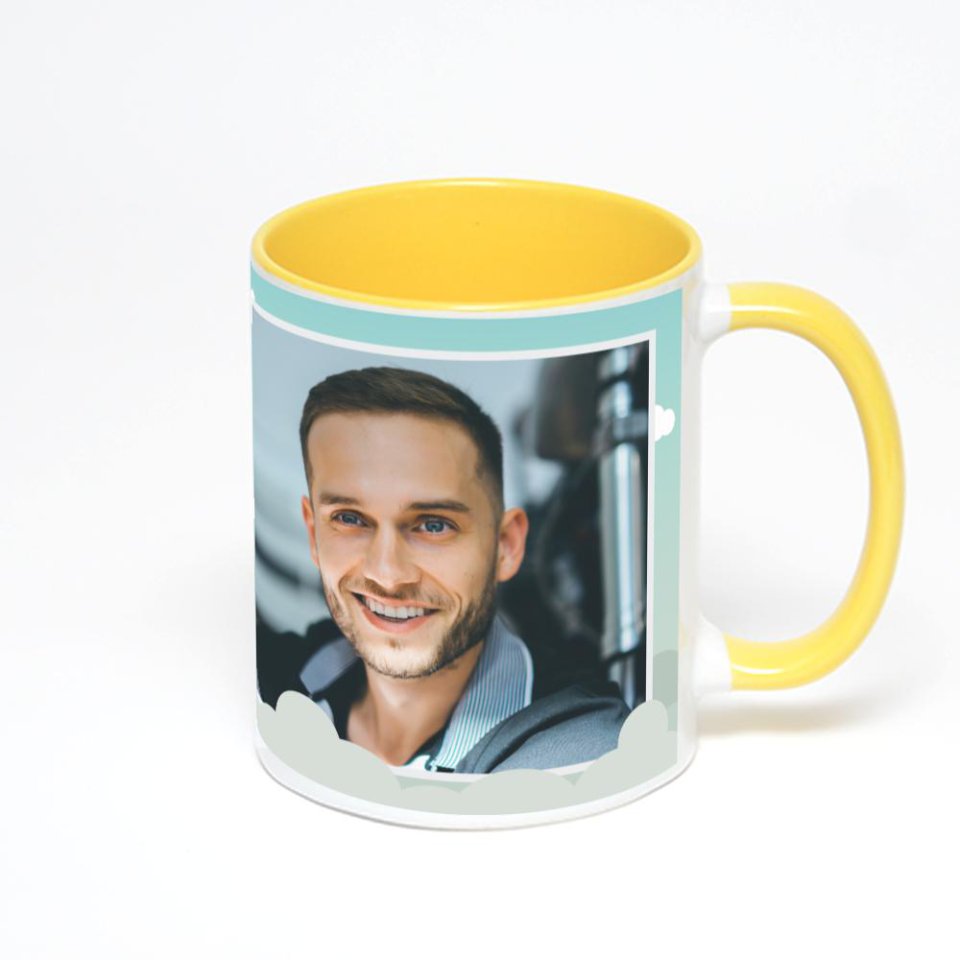 Желтая кружка с фотопечатью