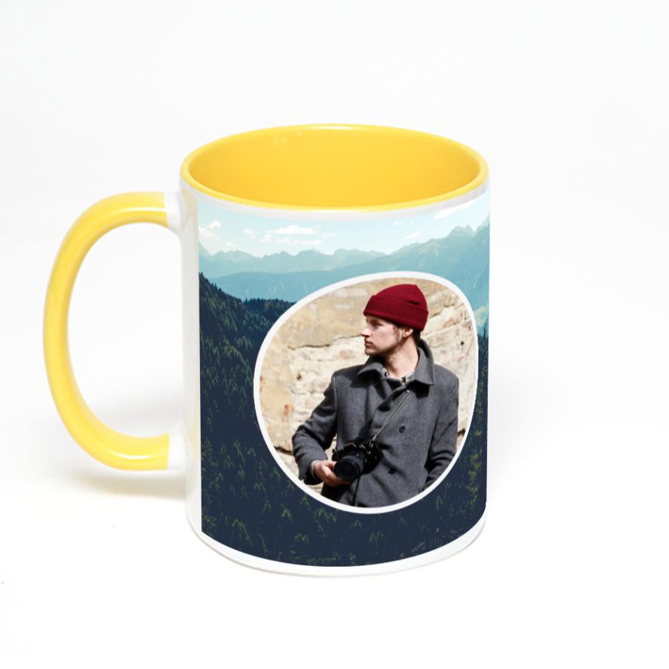 Желтая кружка с фотопечатью