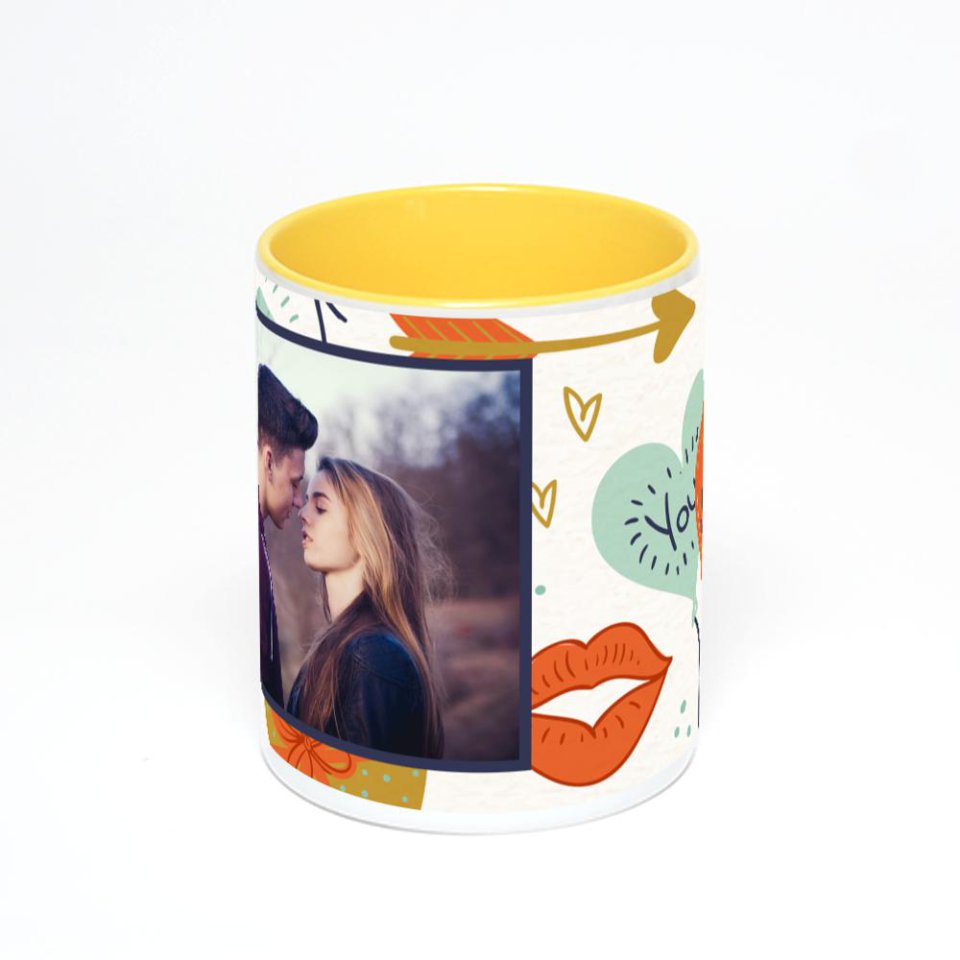 Желтая кружка с фотопечатью