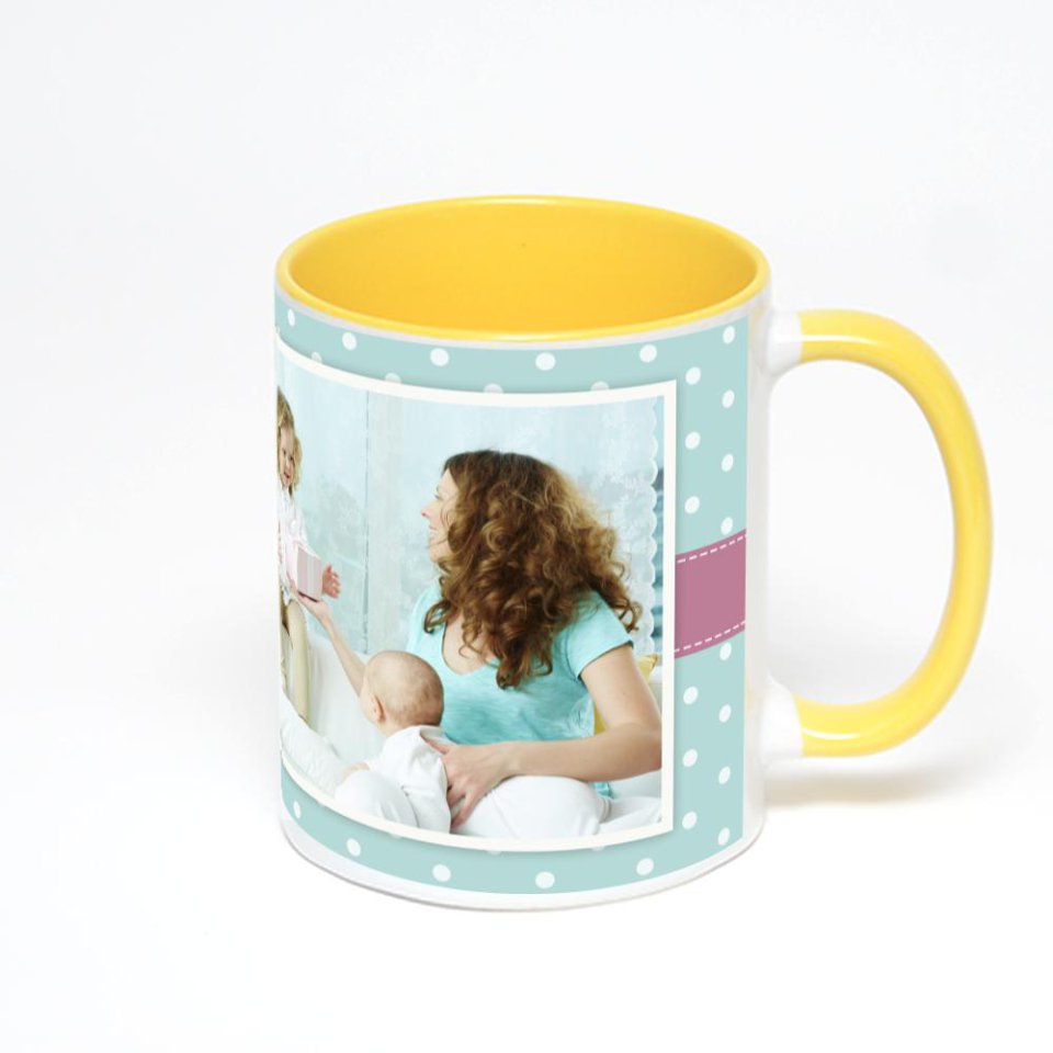Желтая кружка с фотопечатью