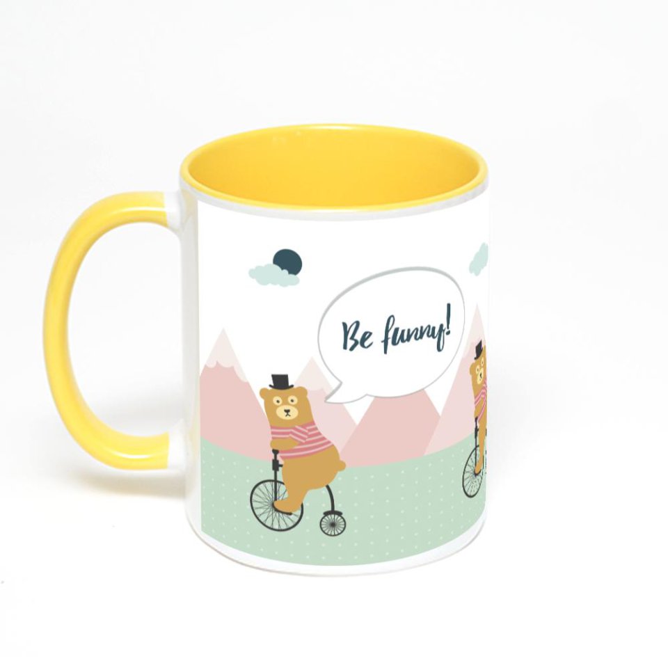 Желтая кружка с фотопечатью