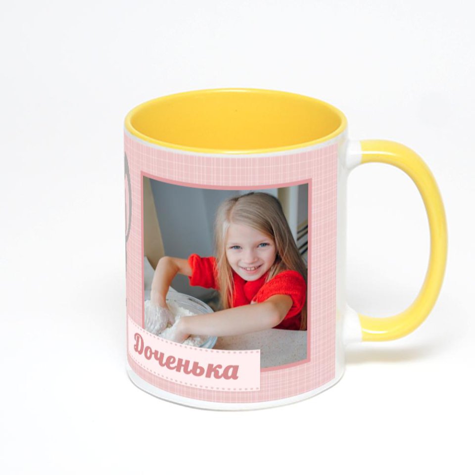Желтая кружка с фотопечатью