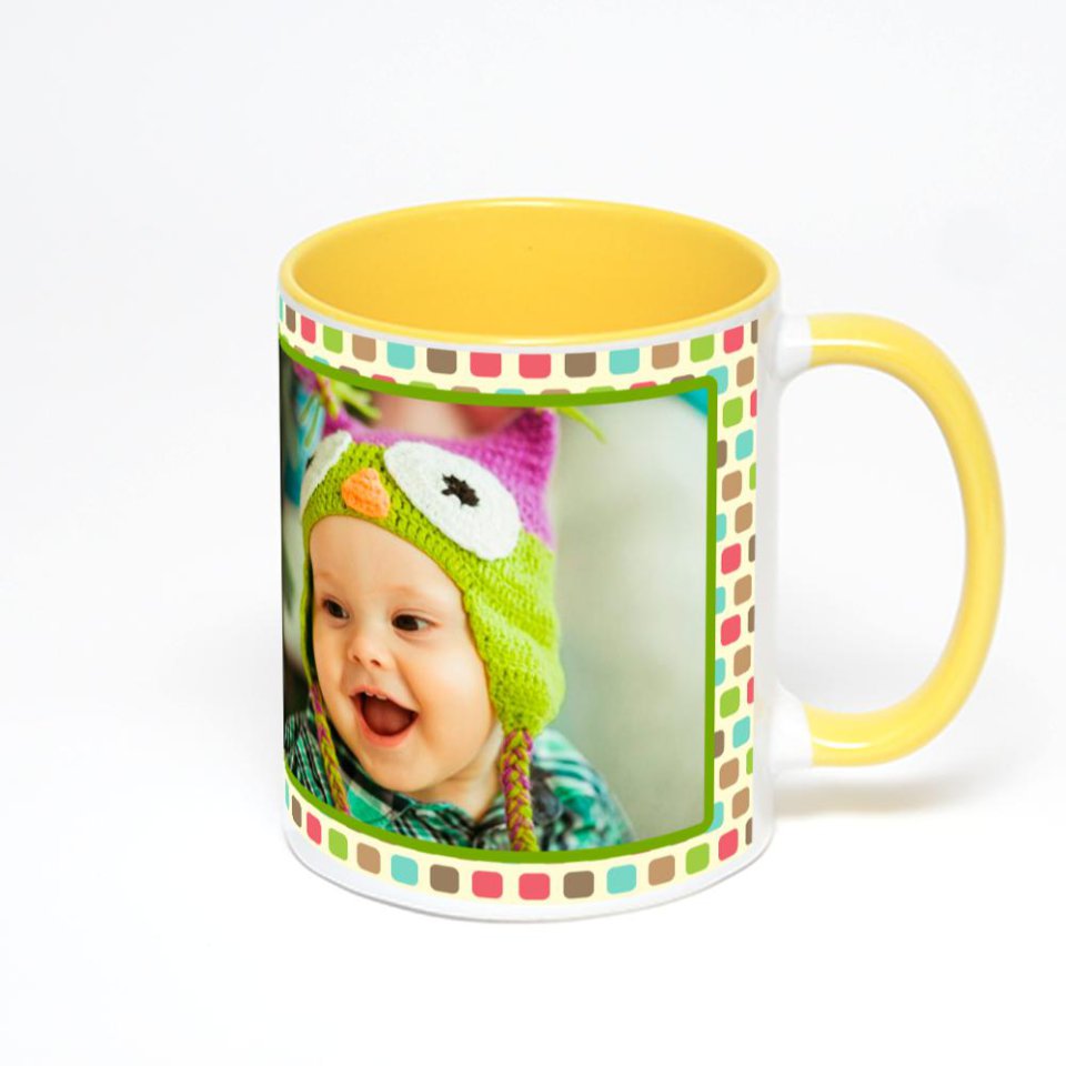 Желтая кружка с фотопечатью