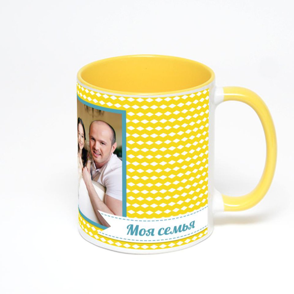 Желтая кружка с фотопечатью