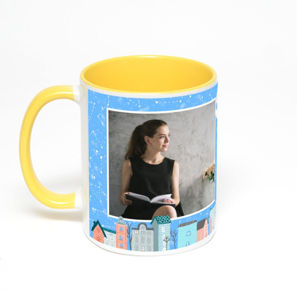 Желтая кружка с фотопечатью