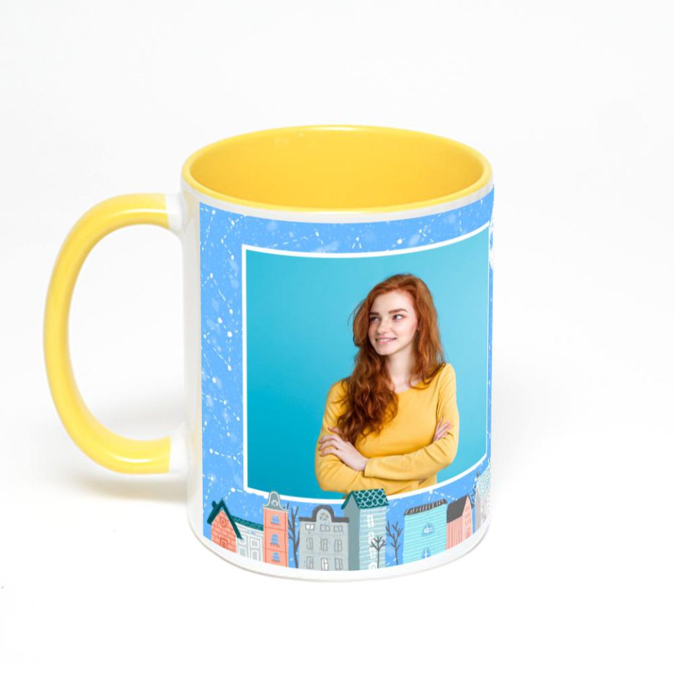 Желтая кружка с фотопечатью