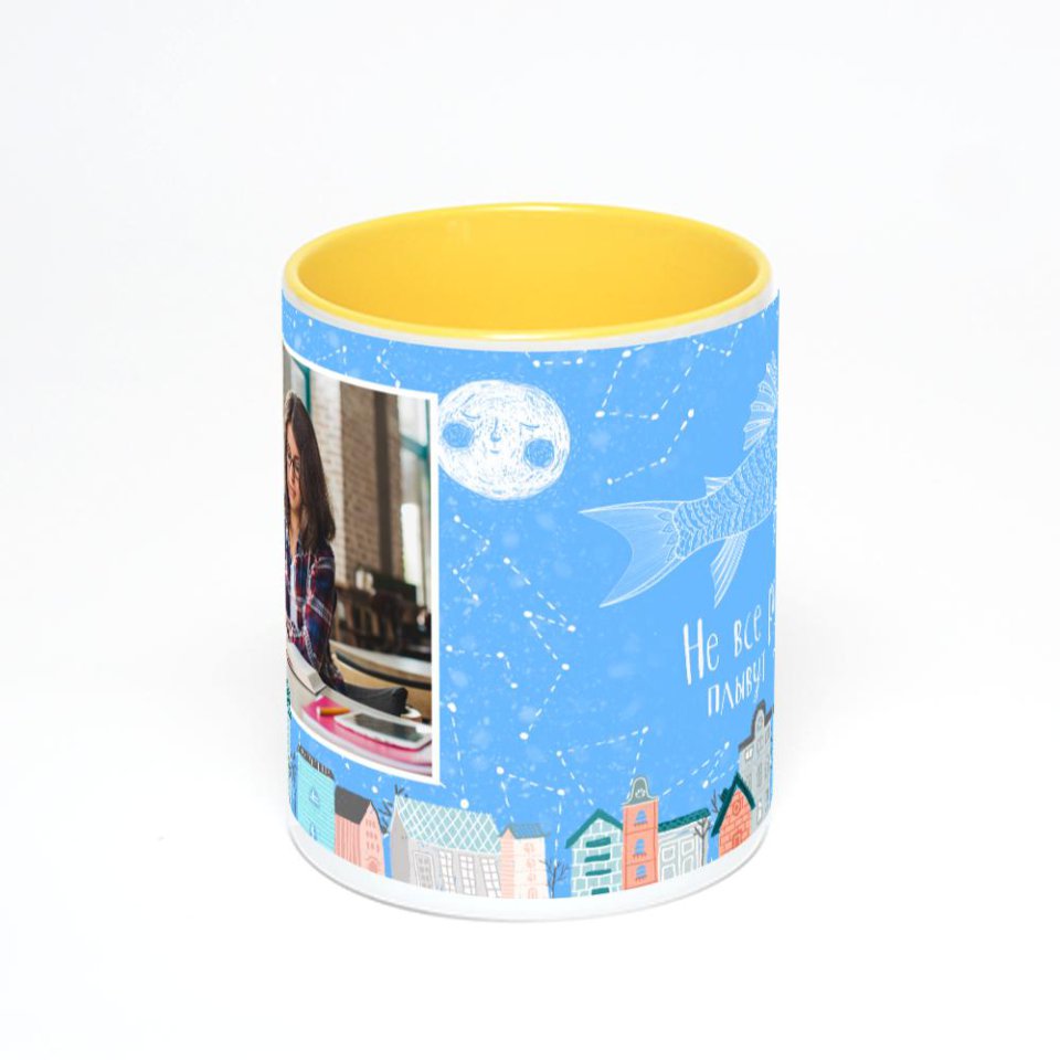 Желтая кружка с фотопечатью