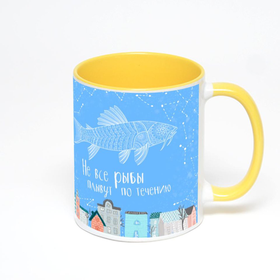 Желтая кружка с фотопечатью