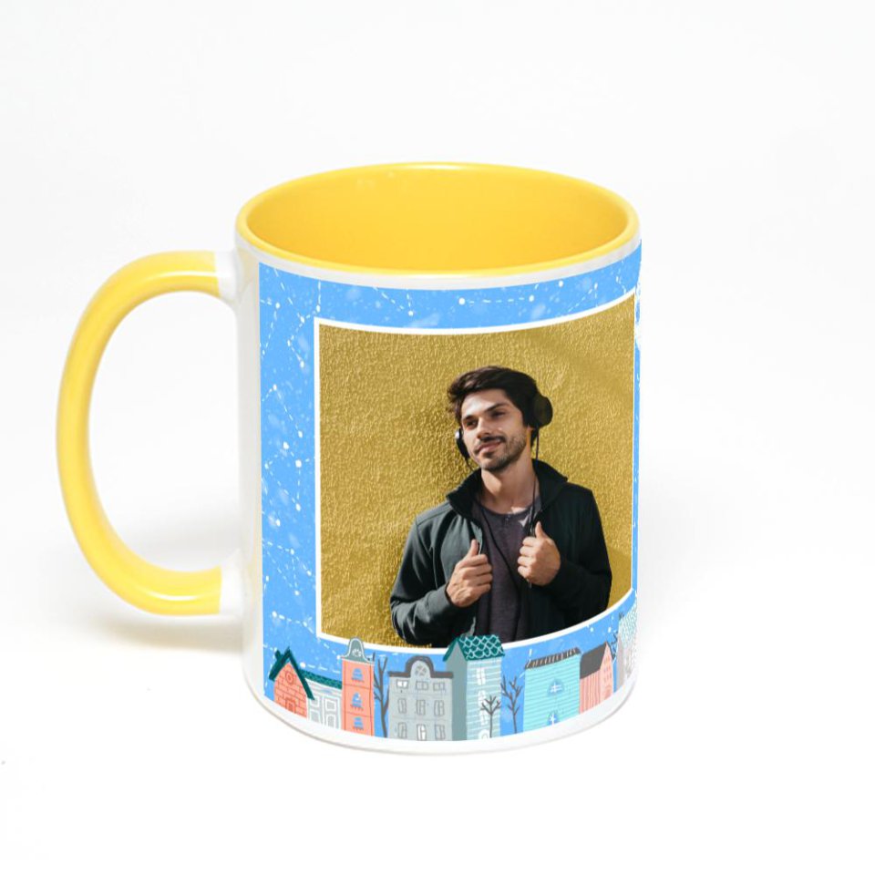 Желтая кружка с фотопечатью