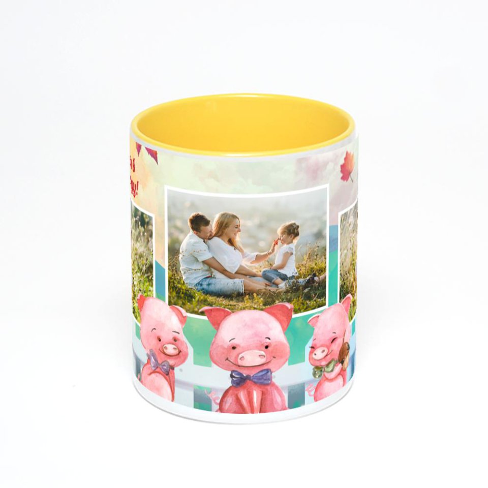 Желтая кружка с фотопечатью