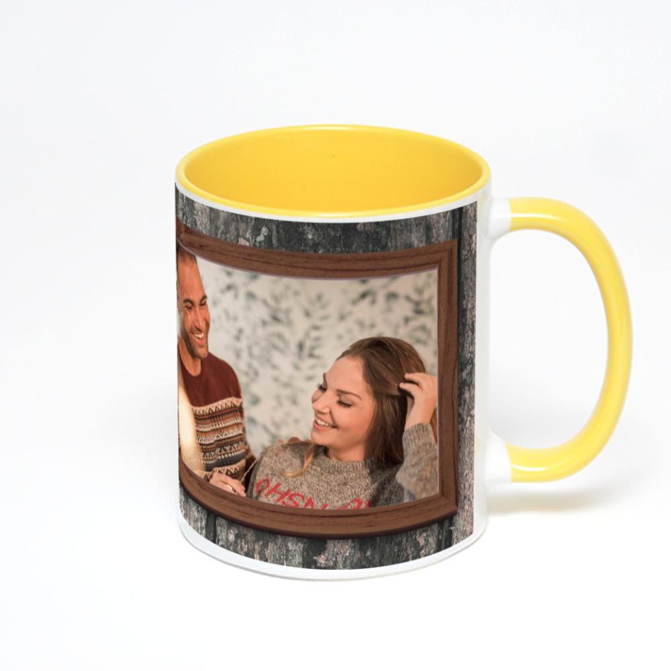 Желтая кружка с фотопечатью