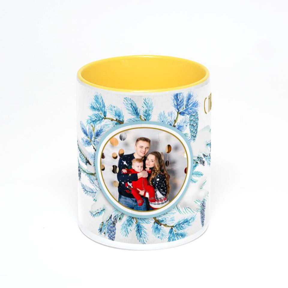 Желтая кружка с фотопечатью