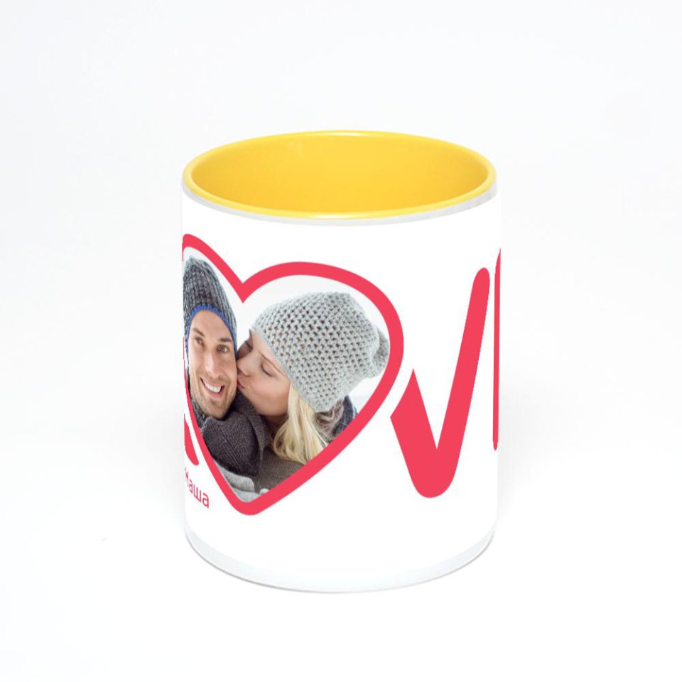 Желтая кружка с фотопечатью