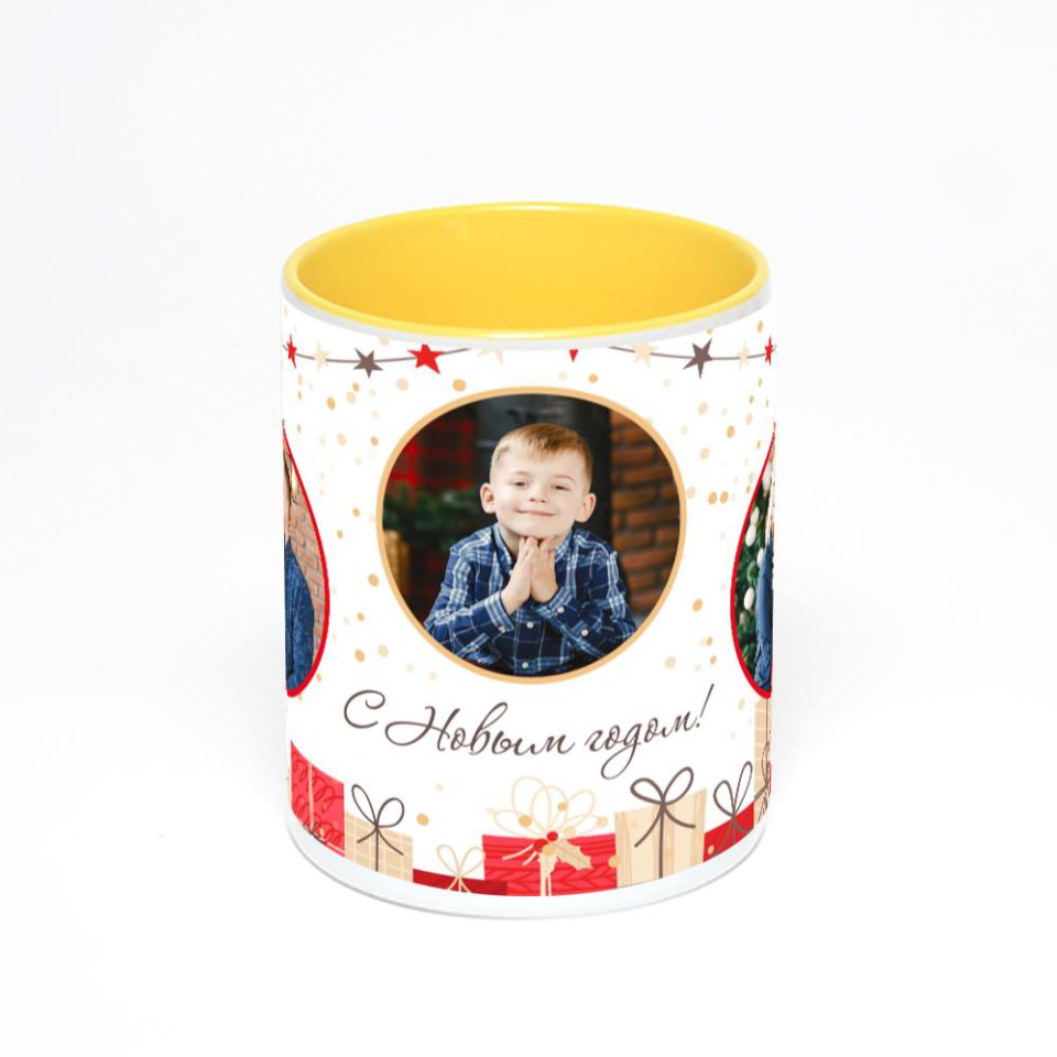 Желтая кружка с фотопечатью