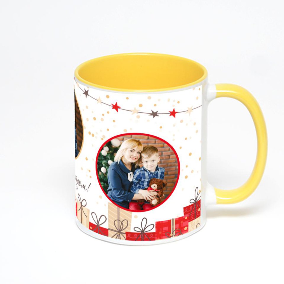 Желтая кружка с фотопечатью