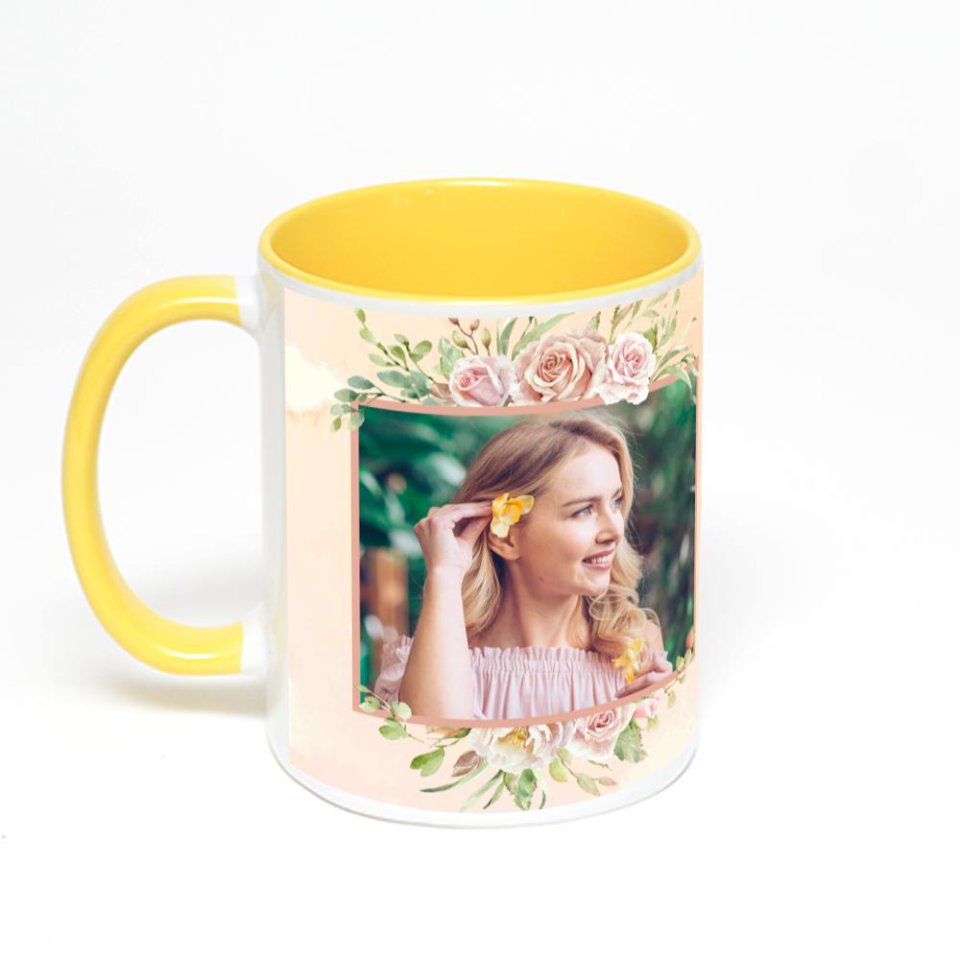 Желтая кружка с фотопечатью