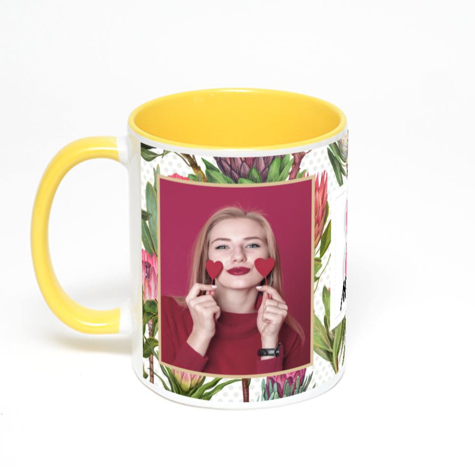 Желтая кружка с фотопечатью