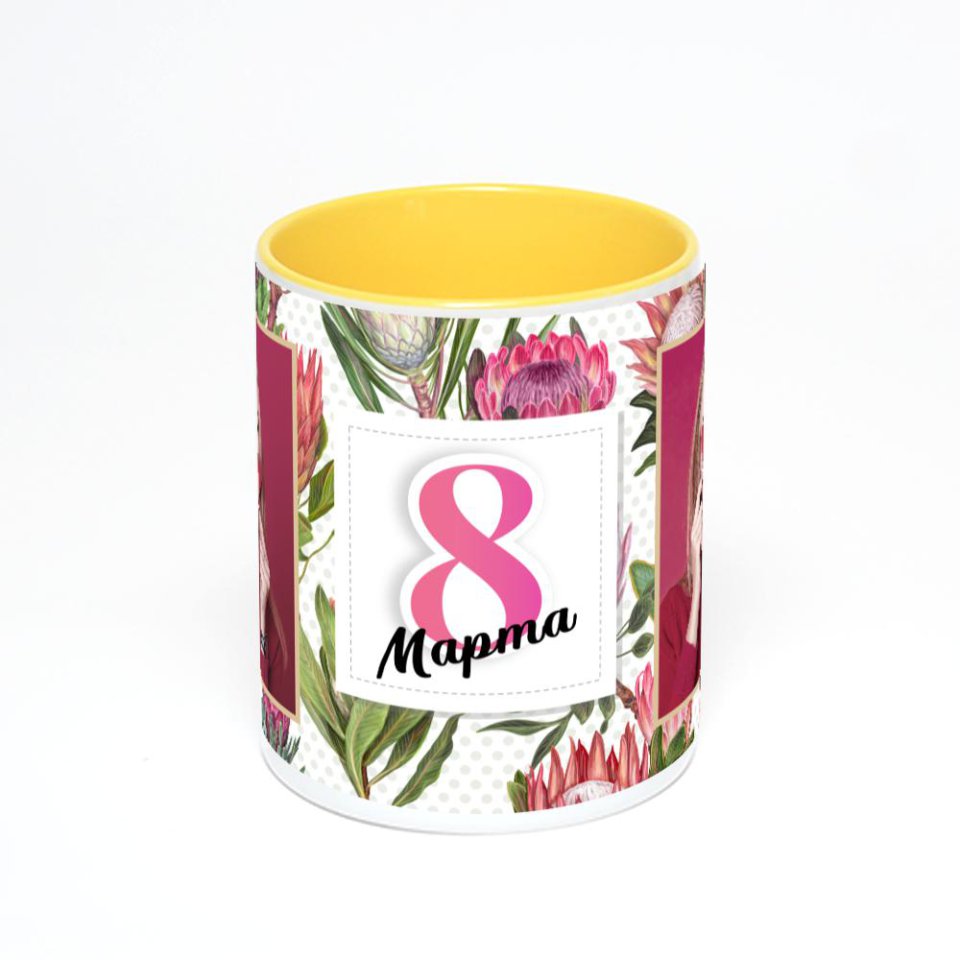 Желтая кружка с фотопечатью