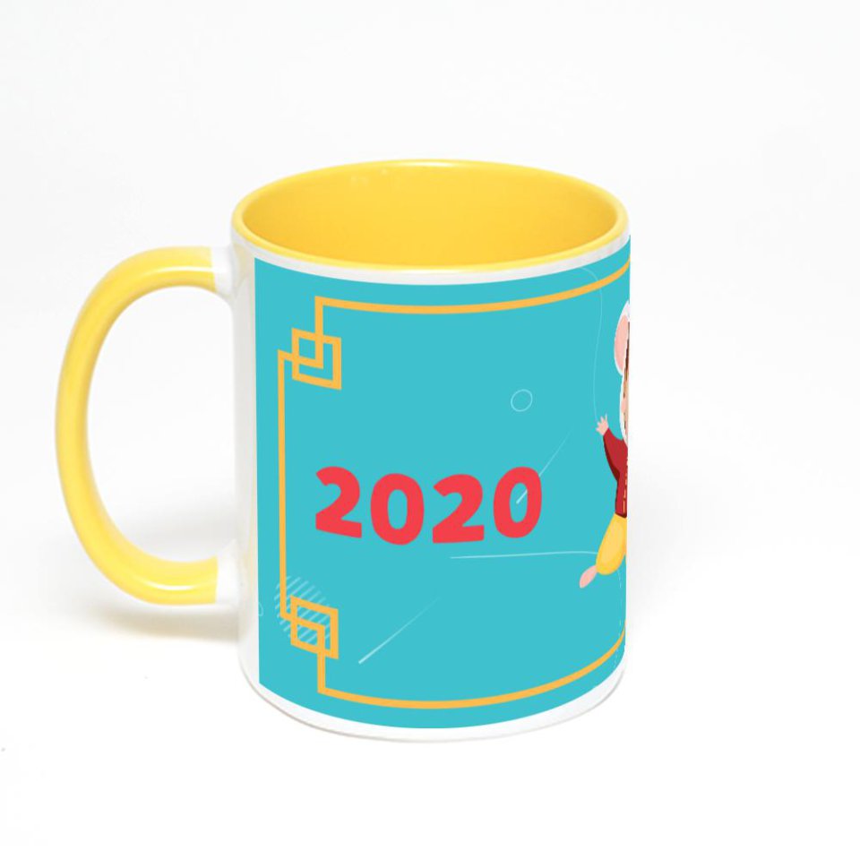 Желтая кружка с фотопечатью