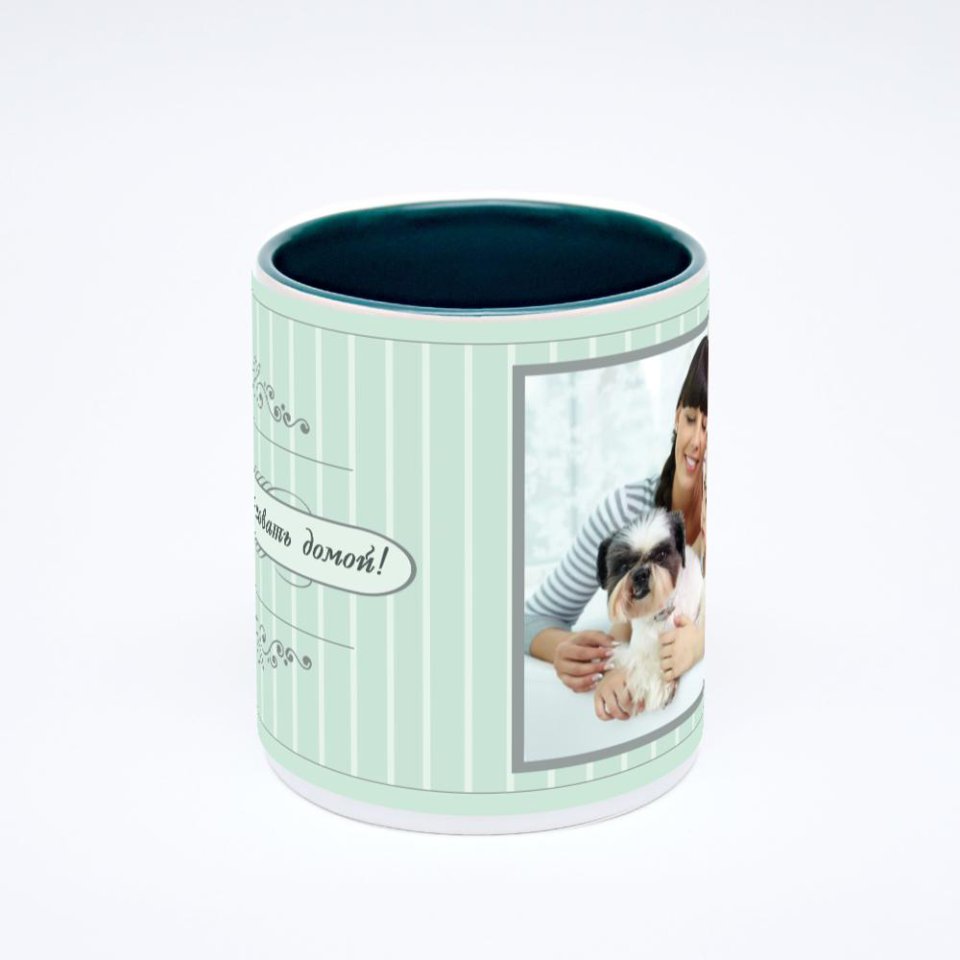 Зелёная кружка с фотопечатью