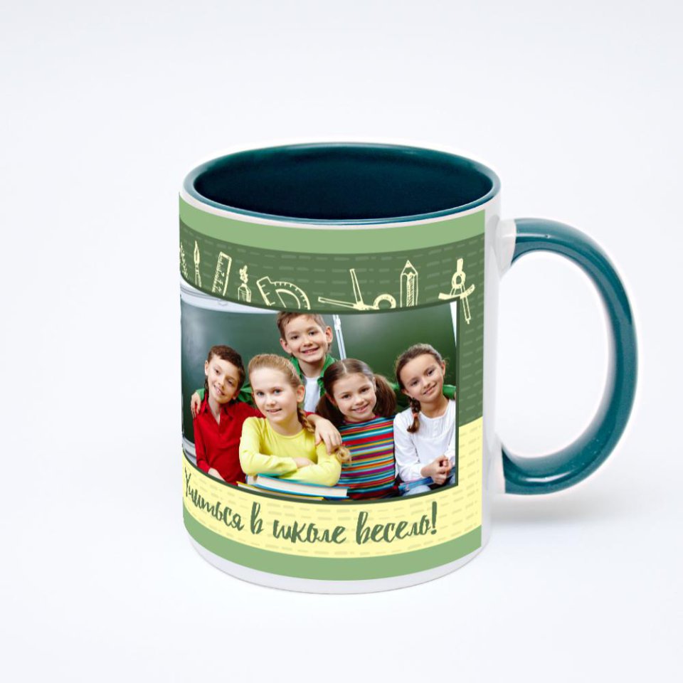 Зелёная кружка с фотопечатью