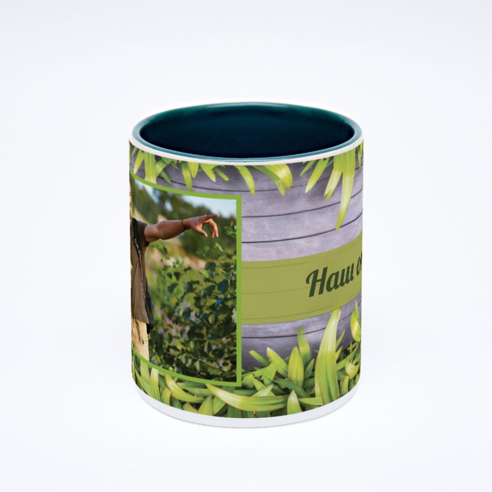 Зелёная кружка с фотопечатью