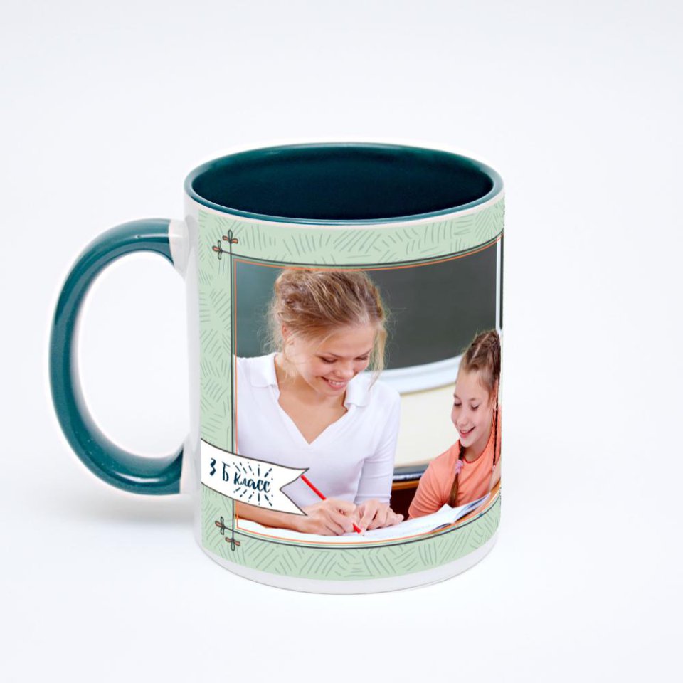 Зелёная кружка с фотопечатью
